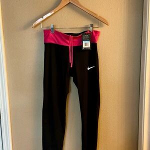 Nike Power Dri Fit Leggings with Pink Waistband SZ M